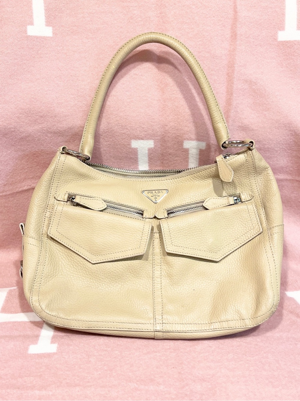 PRADA⭐️AUTHENTIC Cream Leather Top-Handle Buffalo Shoulder Vintage Bag! offers!